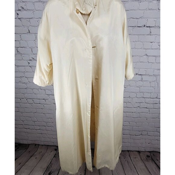 VTG Paulette Ivory Satin 1940 Parisan Gold Button Embroidered House Coat Size 14 - Picture 14 of 16